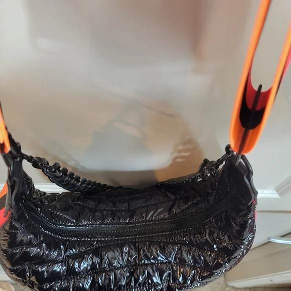 BCBGeneration Stylish Black Quilted Bag Puffer Tote Multicolor Strap NWOT - Picture 7 of 9